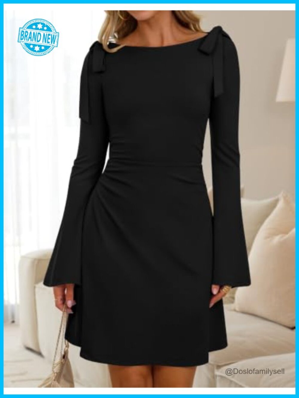 ZESICA Women's Long Sleeve Tie Shoulder Ruched Bodycon Mini Dress - Picture 3 of 6